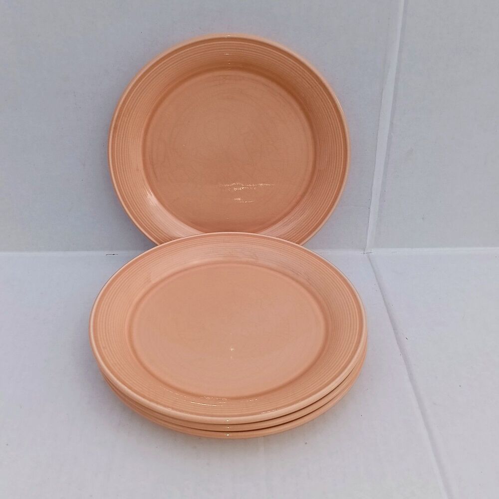 Vintage Nancy Calhoun Light Peach Salad Plate-Set Of 4-Stoneware-8"-Solid Colour
